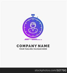 fast, speed, stopwatch, timer, girl Purple Business Logo Template. Place for Tagline.. Vector EPS10 Abstract Template background