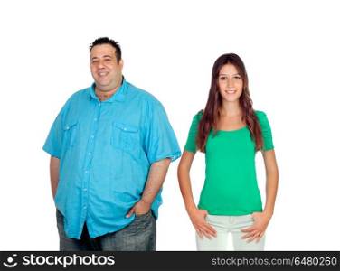 Fat man with slim woman . Fat man with slim woman isolated on a white background