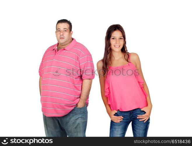 Fat man with slim woman . Fat man with slim woman isolated on a white background