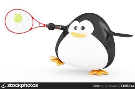 Fat tennis player penguin - 3D render