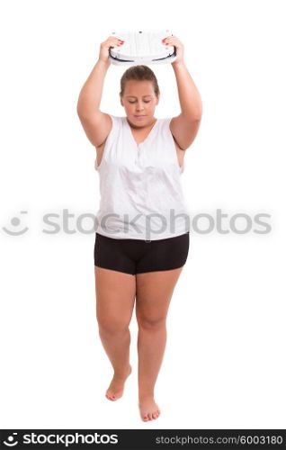 Fat woman very worried with her weight