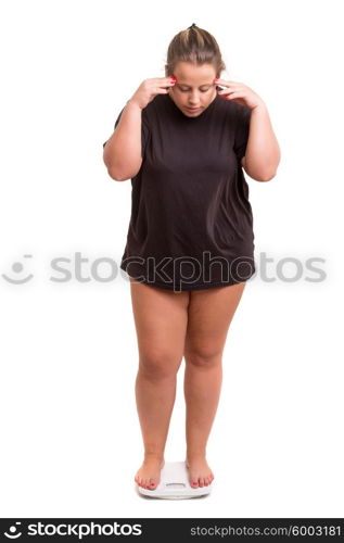 Fat woman very worried with her weight