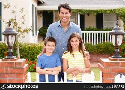 Father and children outside home