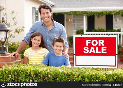 Father and children outside home for sale