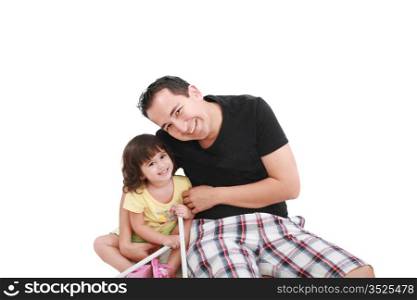Father and daughter smiling - isolated over a white background