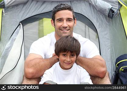 Father and son camping