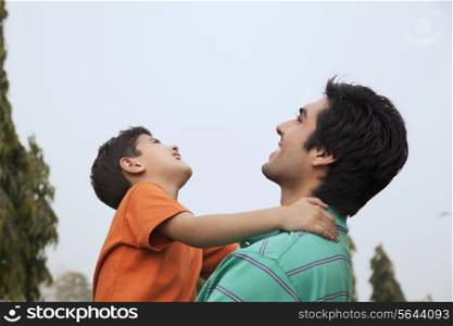 Father and son enjoying outdoors