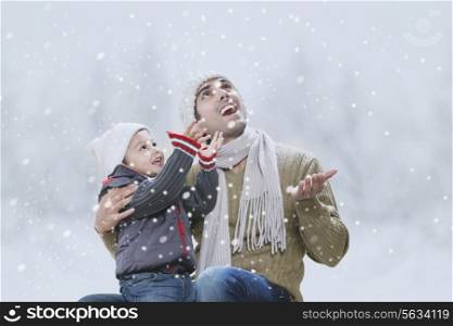 Father and son enjoying winter