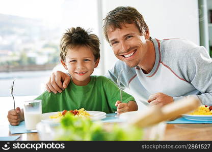 Father and Son Having a Meal