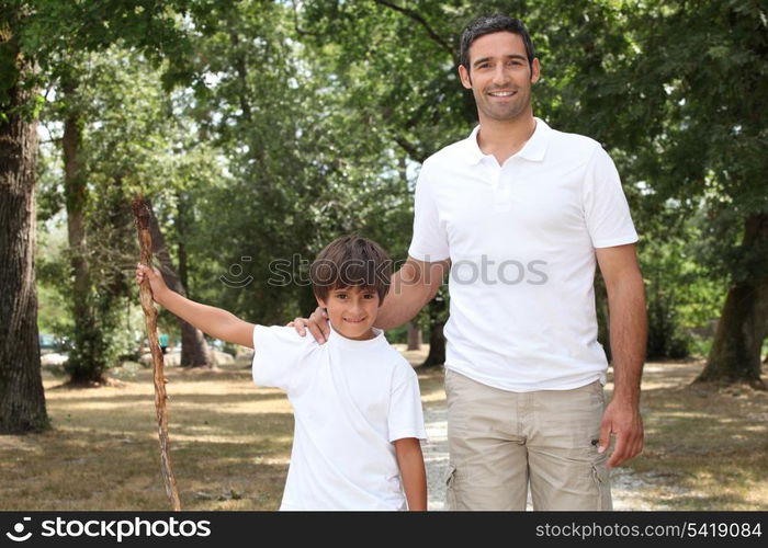 Father and son hiking