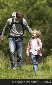 Father And Son Hiking In Countryside