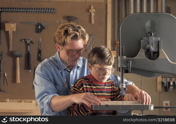 Father and Son in Wood Shop