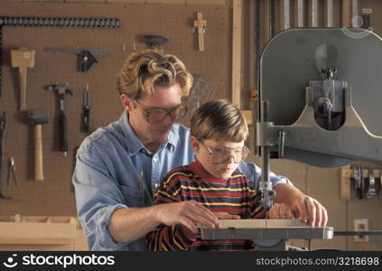 Father and Son in Wood Shop