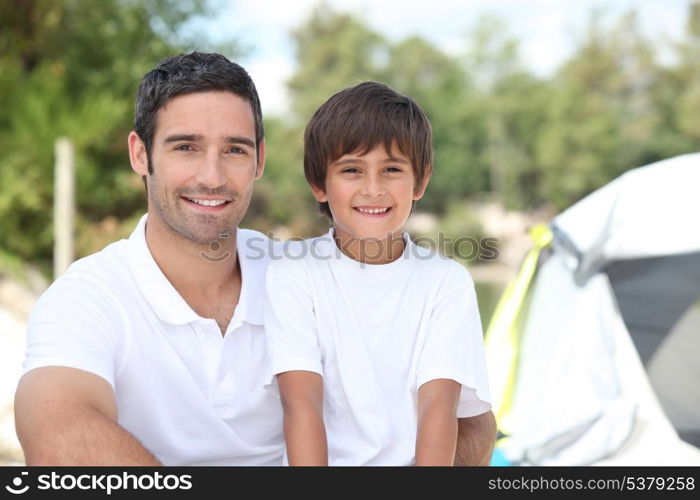 Father and son on a camping trip