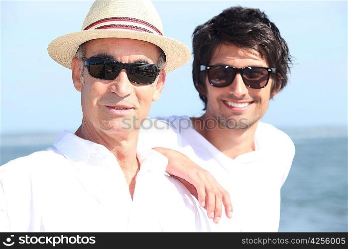 Father and son on holiday abroad