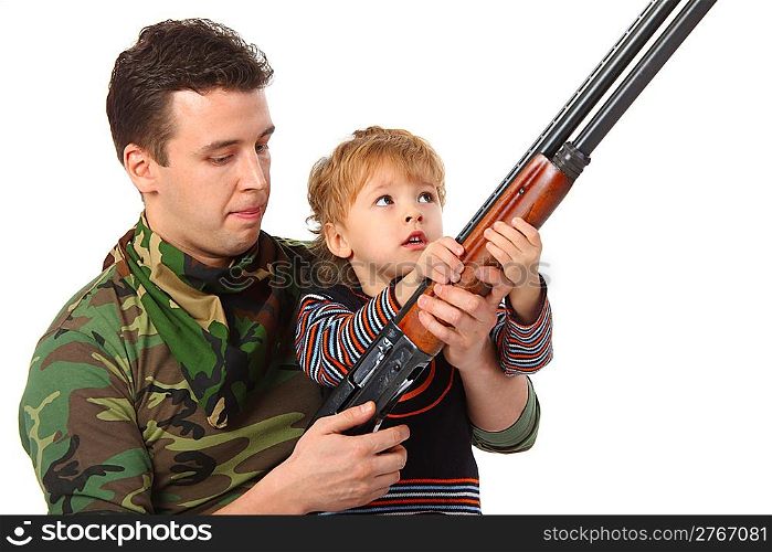 Father and son with gun