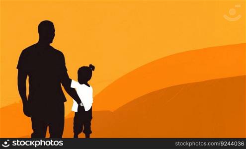 Father Day. Contours of a group of children are walking next to dad, wallpaper background. AI generated. Header banner mockup with copy space. AI generated.. Father Day. Contours of a group of children are walking next to dad, wallpaper background. AI generated.