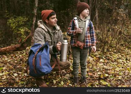 father son enjoying nature outdoors