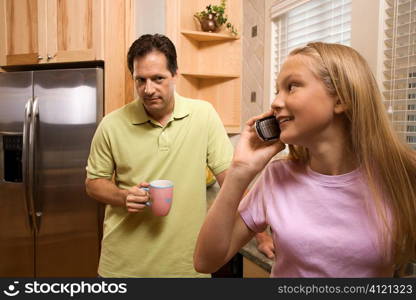 Father with Daughter on phone