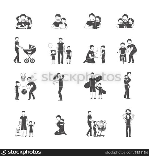 Fatherhood black icon set with happy family holidays symbols isolated vector illustration. Fatherhood Icon Set