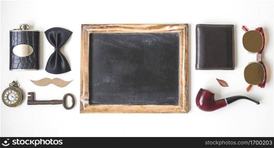 fathers day composition with slate accessories