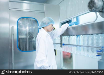 Fatigue female scientist working in a lab checking drinking water quality