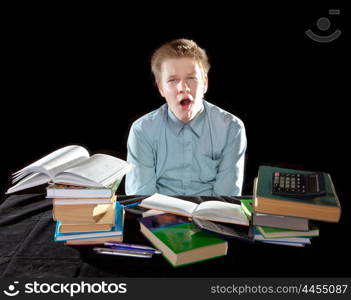 fatigue, the yawning pupil with textbooks