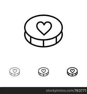 Favorite, Heart, Love, Loves Bold and thin black line icon set