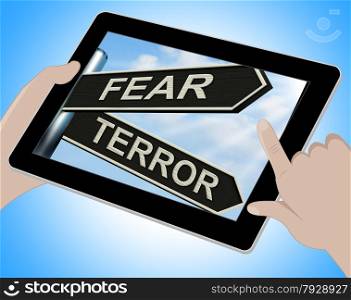 Fear Terror Tablet Showing Frightened And Terrified