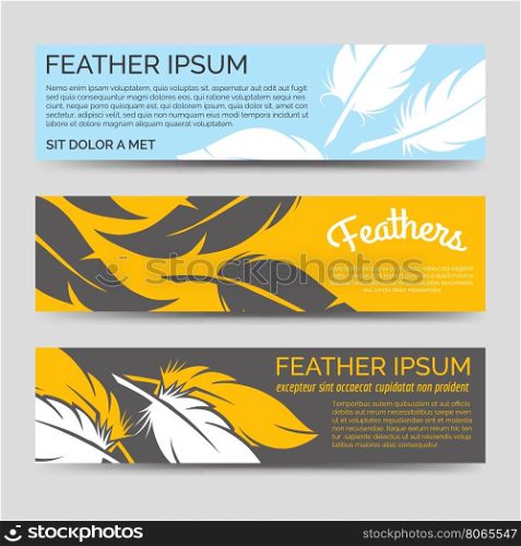 Feathers horizontal banners template set. Feathers yellow and blue horizontal banners template vector set