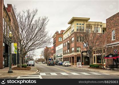 February 2017 Rock Hill USA - street scenes on a cloudy day around city of Rock Hill South carolina