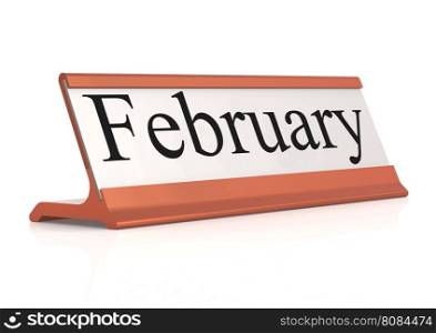 February word on table tag isolated, 3d rendering