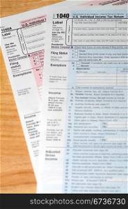 Federal Income Tax Return forms, shallow depth of field