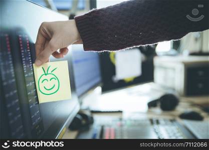 Feedback and motivation concept: Smiley Illustration at the working place