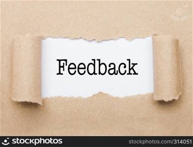 Feedback concept text appearing behind torn brown paper envelope