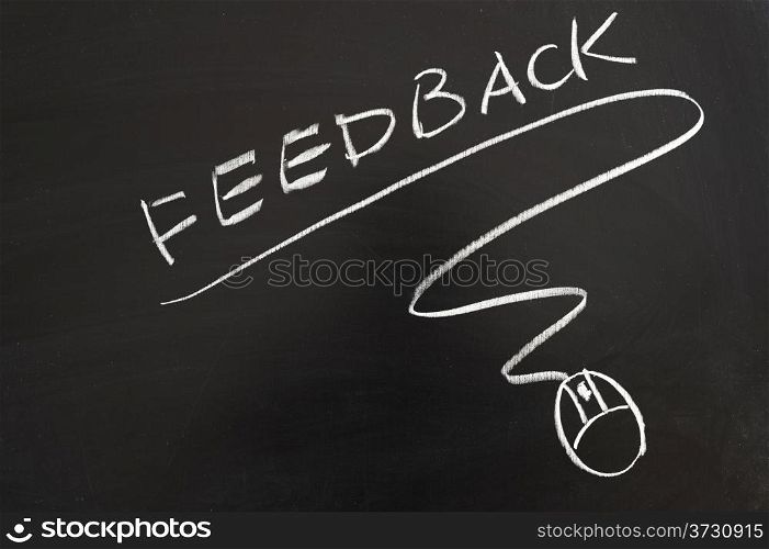 Feedback word and mouse symbol drawn on the blackboard