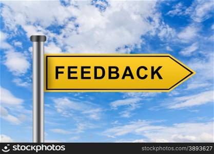 feedback words on yellow road sign on blue sky