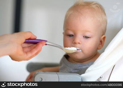 Feeding baby with a spoon