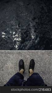 Feet on the water&rsquo;s edge, detail of exploration and contemplation. Feet on the water edge