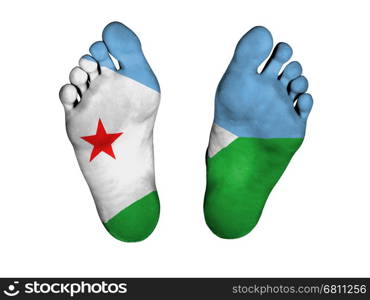 Feet with flag, sleeping or death concept, flag of Djibouti