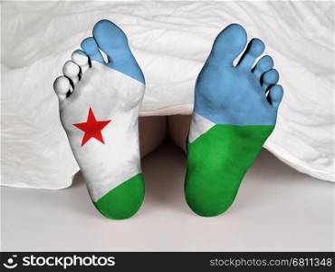 Feet with flag, sleeping or death concept, flag of Djibouti