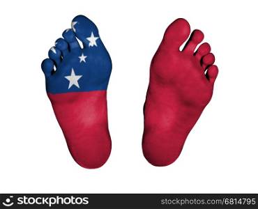 Feet with flag, sleeping or death concept, flag of Samoa