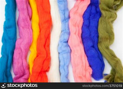 Felting activity - colorful wool slivers closeup