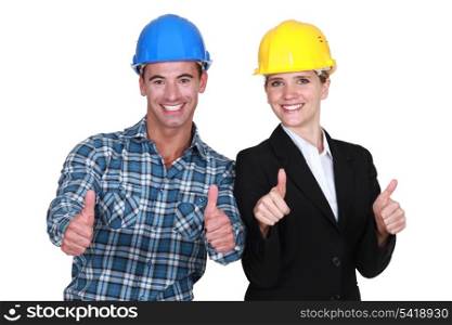 Female architect and carpenter