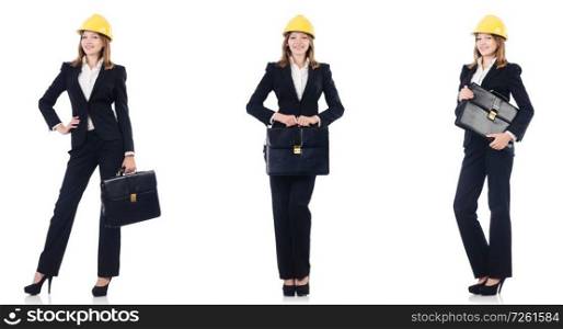 Female architect with bag isolated in white