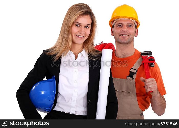 Female architect with builder