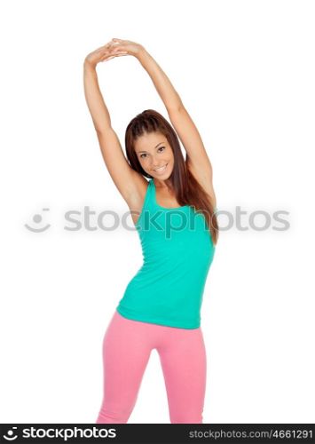 Female athlete doing fitness isolated on white background