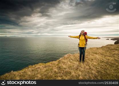 Female backpacker tourist in Icleand ready for adventure