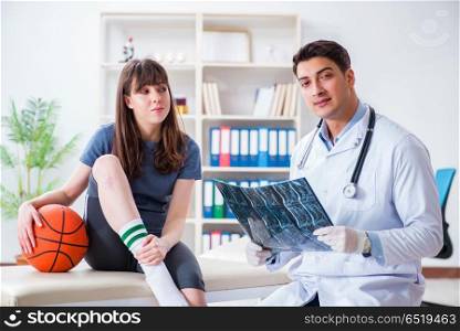 Female basketball player visiting doctor after injury