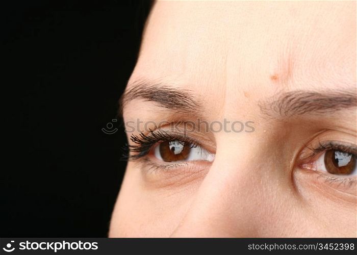 female beautiful brown eyes macro close-up